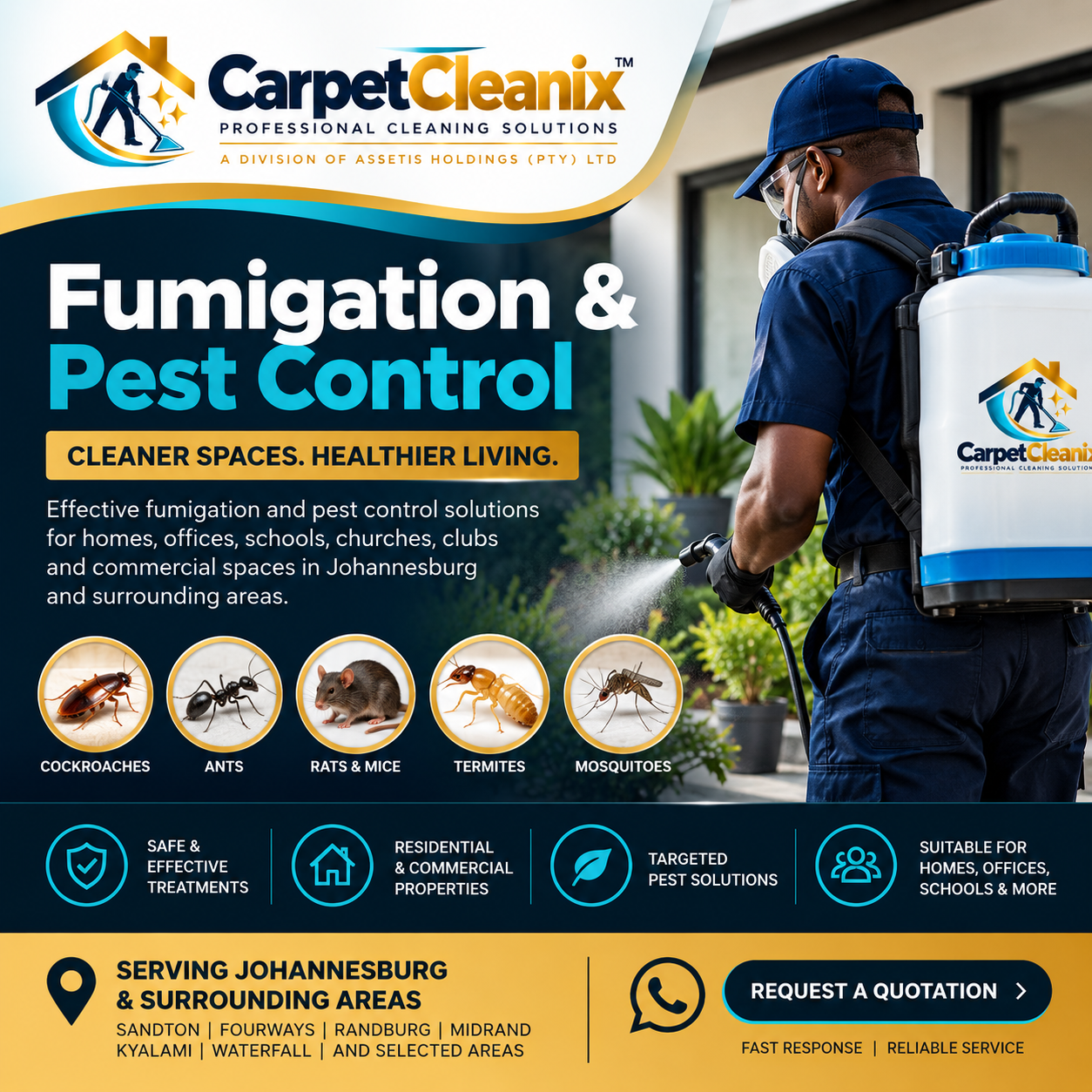 CarpetCleanix Fumigation and Pest Control service for Johannesburg and surrounding Gauteng areas